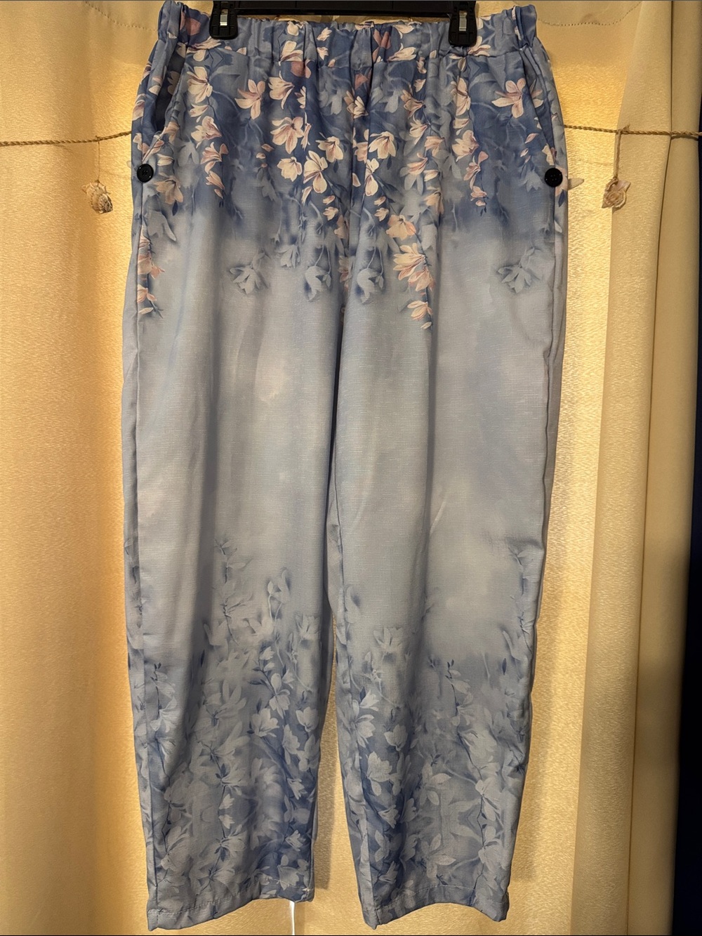 Light Blue Floral Print Wide Leg Pants